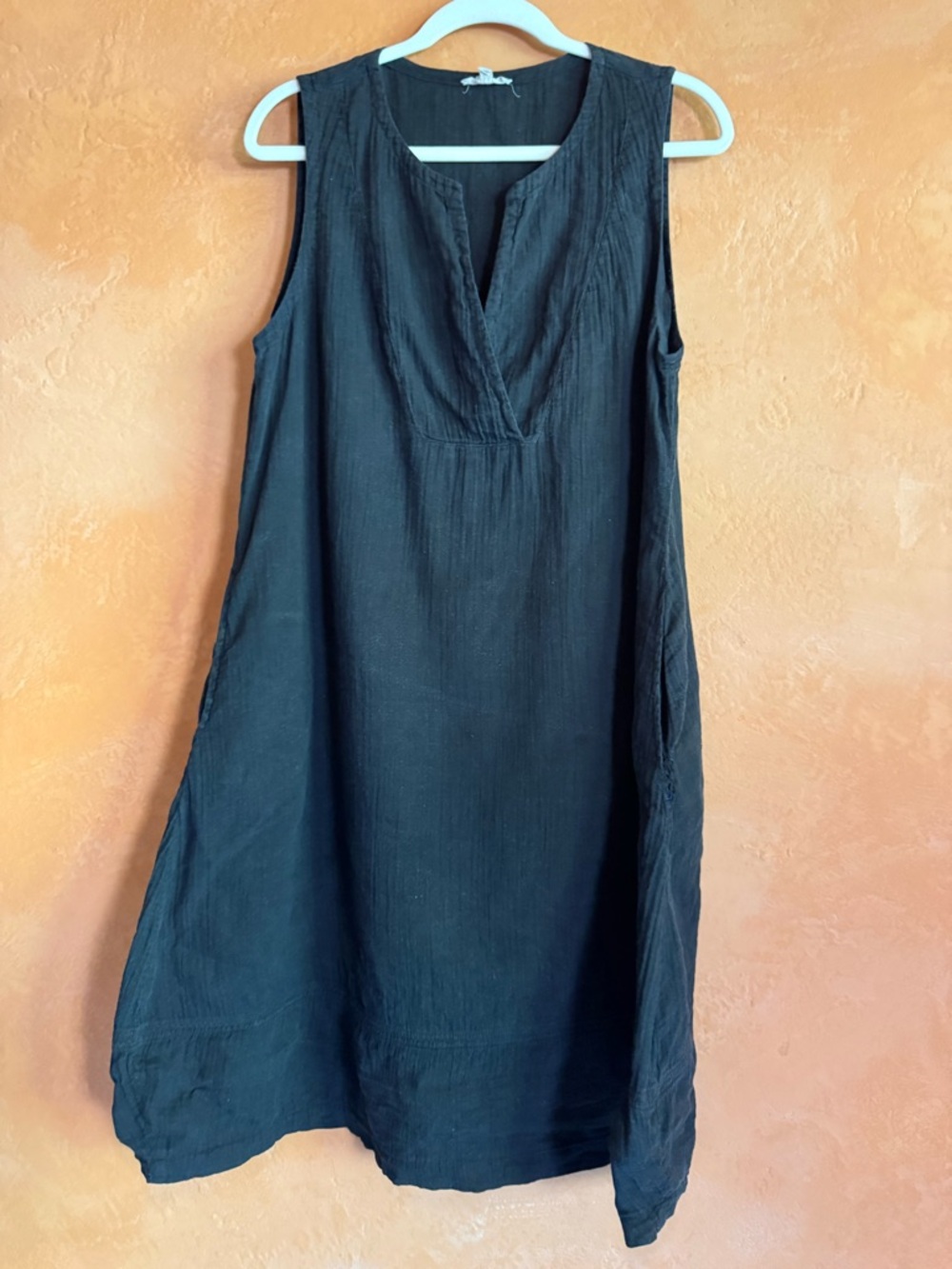 Eileen Fisher Organic Cotton Sleeveless Dress Black Minimalist Shift Medium
